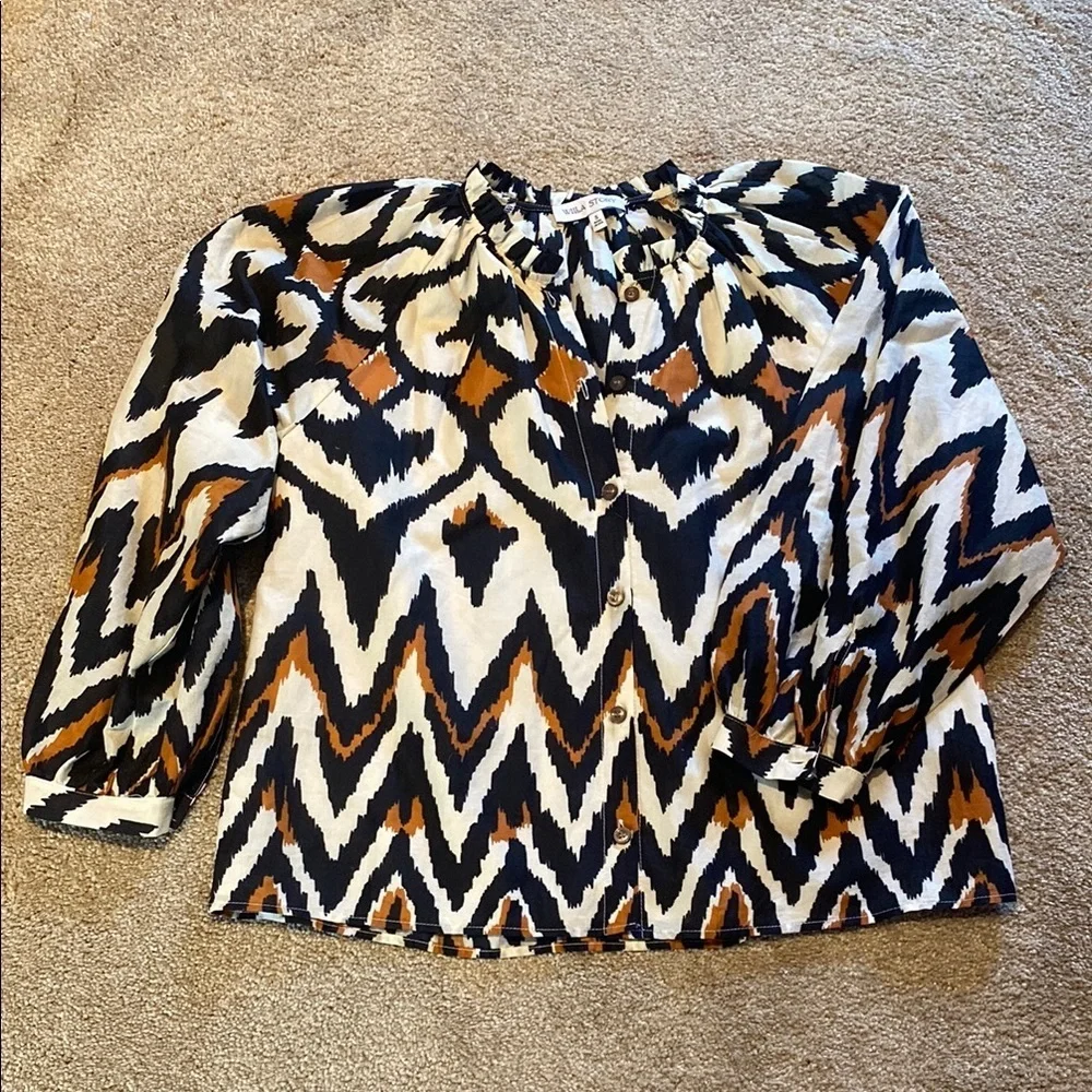 Anthropologie Willa Storey Meg Top Blouse Puff L/S Cotton Button Up Shirt SMALL